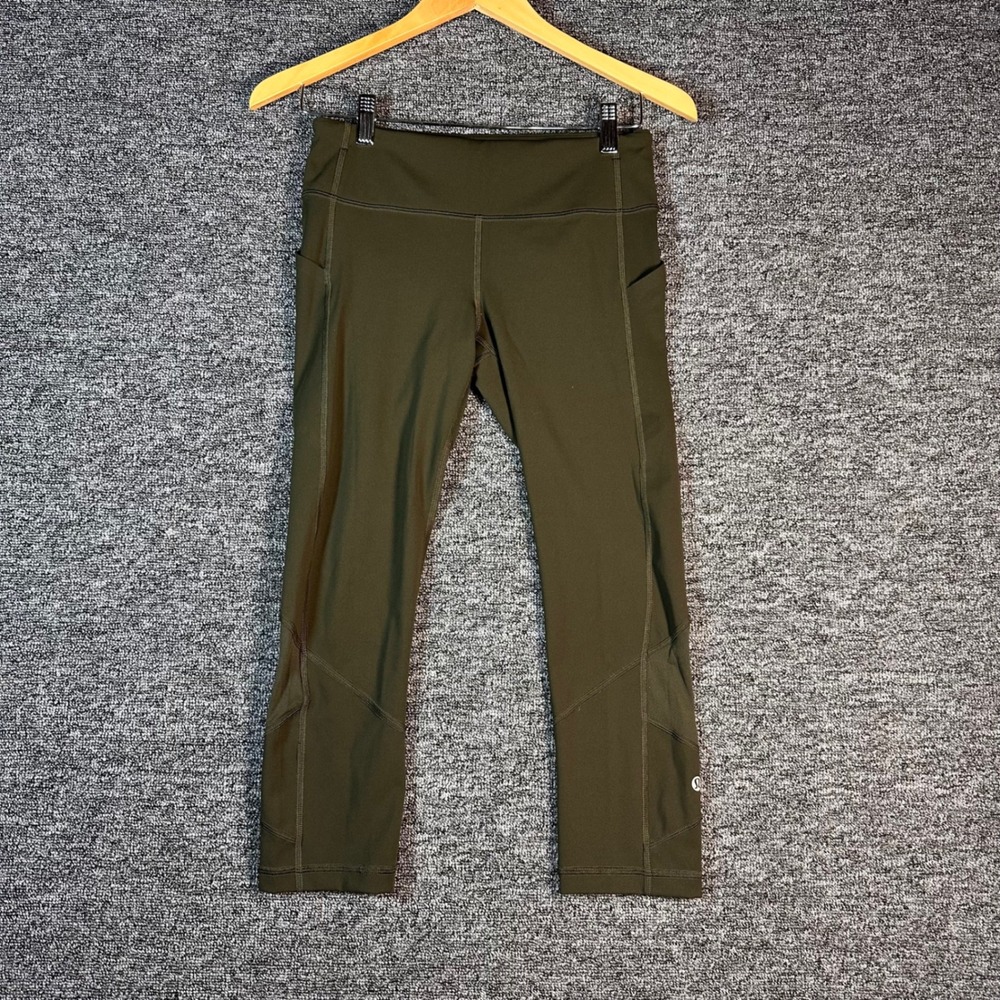 Lululemon Speed Up Crop 21" Leggings Dark Olive Green Mesh Pockets Size 6